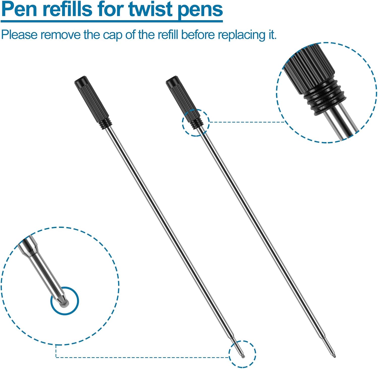 AZUREAL Pen Refills 20P, Replaceable Ballpoint Pen Refills, 1mm Medium Tip, Ink Pen Refills for Twist Pens, Black Ink image 4