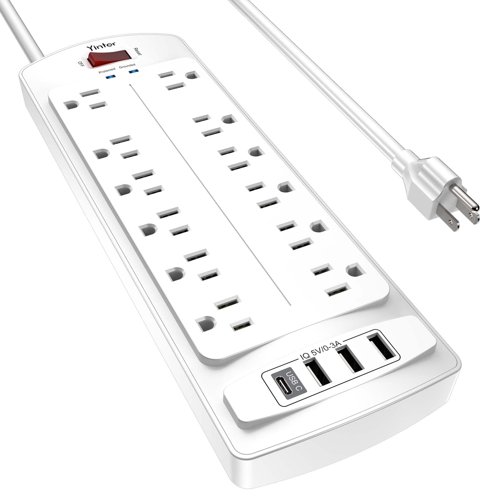Yintar 6Ft Surge Protector Power Strip with 6 Outlets & 3 USB Ports, Black — Amazon image 9