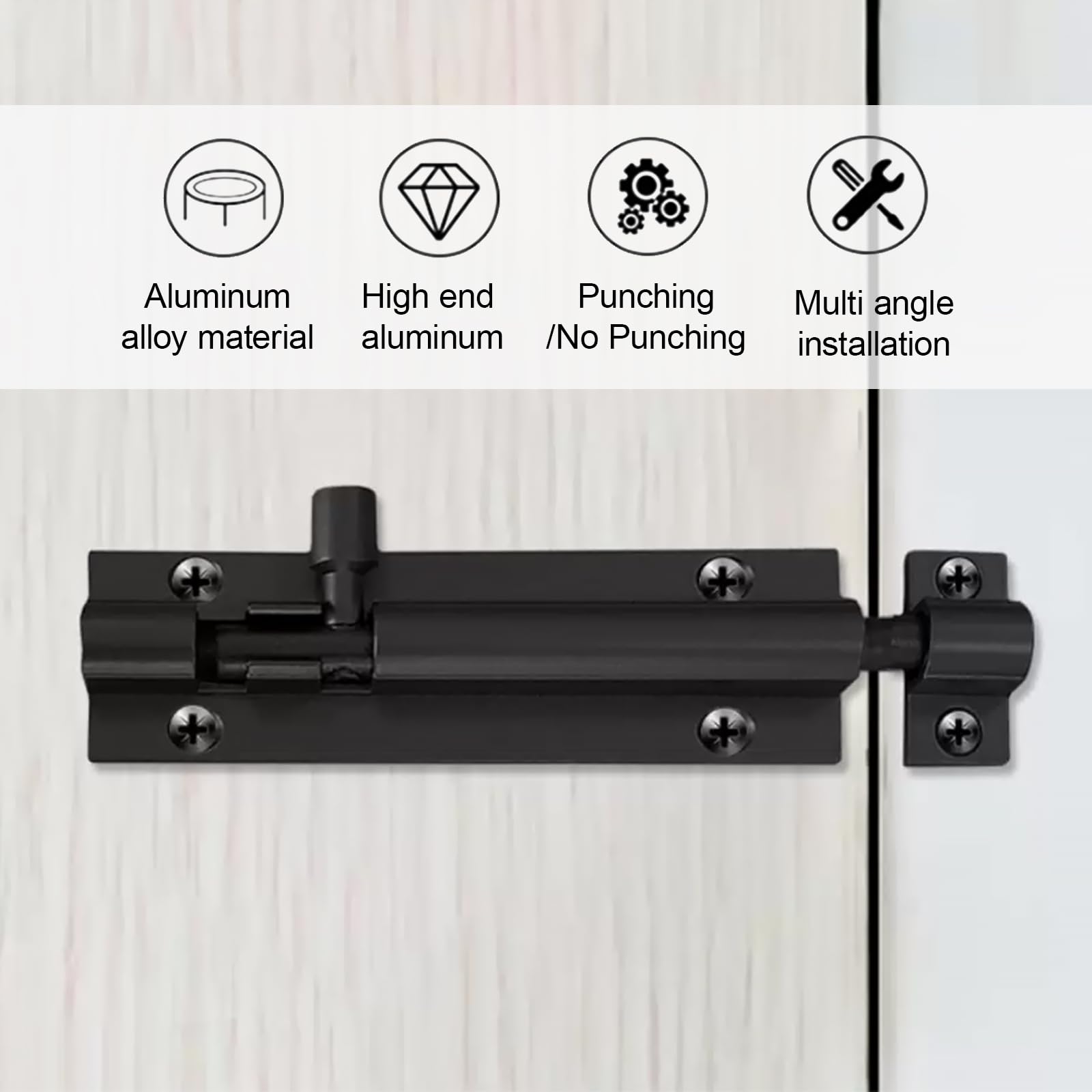 2 Set Door Lock Bolts,Bolt Lock,4inch Slide Barrel Door Bolt,Door Bolt Security Lock Latch with Screws,Heavy Duty Door Bolt Latch for Internal Door Shed Bathroom Toilet Shed(Black) - Image 3
