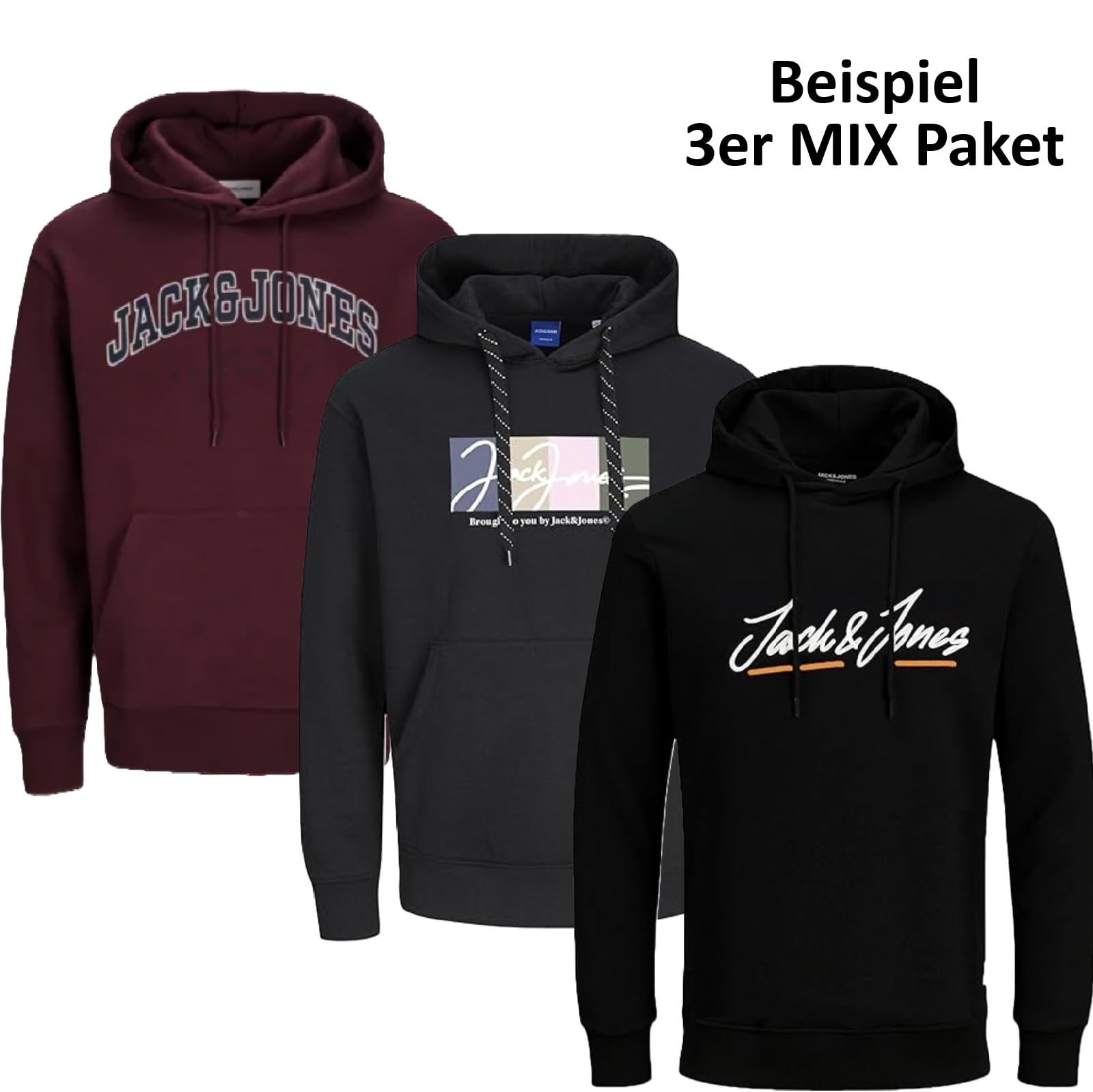 JACK & JONES Kapuzenpullover 3er Mix Pack Hoodie Fugu18 Sweat Shirt Herren Baumwollmix - Parent
