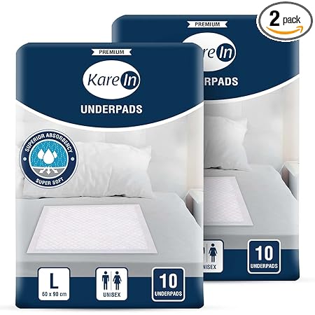 Kare In Premium Underpads, Large 60 x 90 Cm, High Absorbency, Leak Proof, Pack of 2, 20 Count