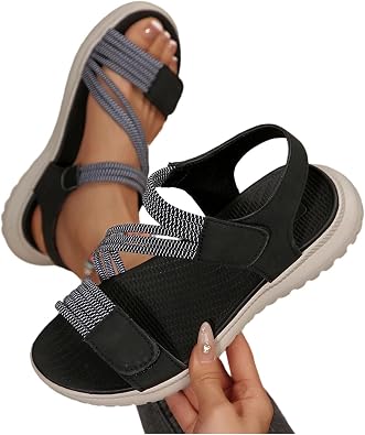 Women's Elastic Strap Sport Sandals, Lightweight Non-Slip Outdoor Shoes with Adjustable Hook and Loop Closure for Summer