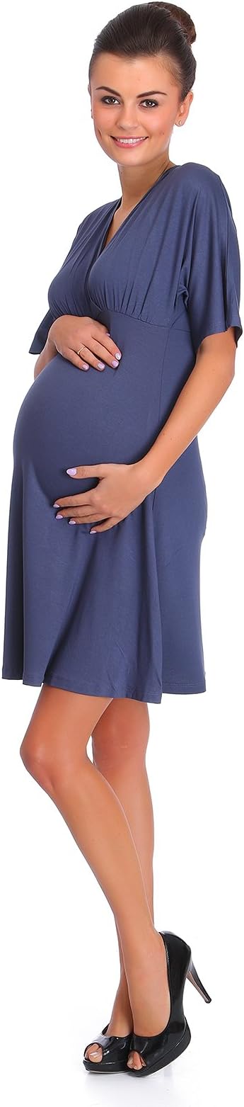 hi!momWomens Maternity Skater Dress V-Neck 3/4 Sleeve Pregnancy Coctail Tunic Plus Sizes 8-18 FM09