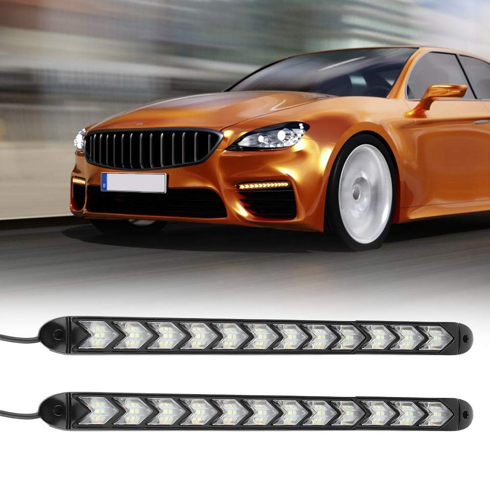 Feux de jour,Yctze 2pcs LED Flèche clignotante de voiture étanche flexible DRL Phare de lumière de bande blanche/ambre Voiture Feux de Signalisation Diurnes Conduite Lumière du Jour Lampe Clignotantc