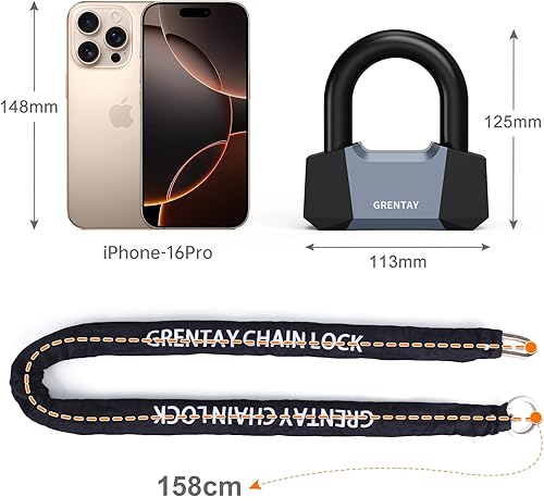 Miniatura 3 de Cerradura de cadena combinada para bicicleta, 5.2 pies de largo, cadena de acero de 0.307 in, resistente antirrobo, cadena de bloqueo de bicicleta