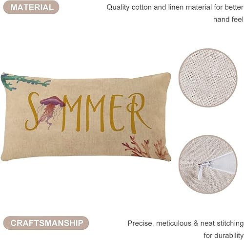 Miniatura 3 de Nautical Beach Ocean Theme Starfish Body Pillow Cover 12x20 Linen Aztec Toss Long Lumbar Throw Pillow Covers Turtle Sea Life Seaturtle Seahorse