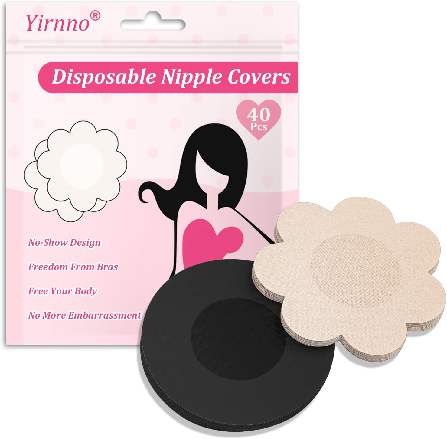 40 Pcs Pasties Nipple Covers For Women Disposable No-Show Hypoallergenic Nipple Pasties Satin Breast Petals Stickers Large Nude/Black