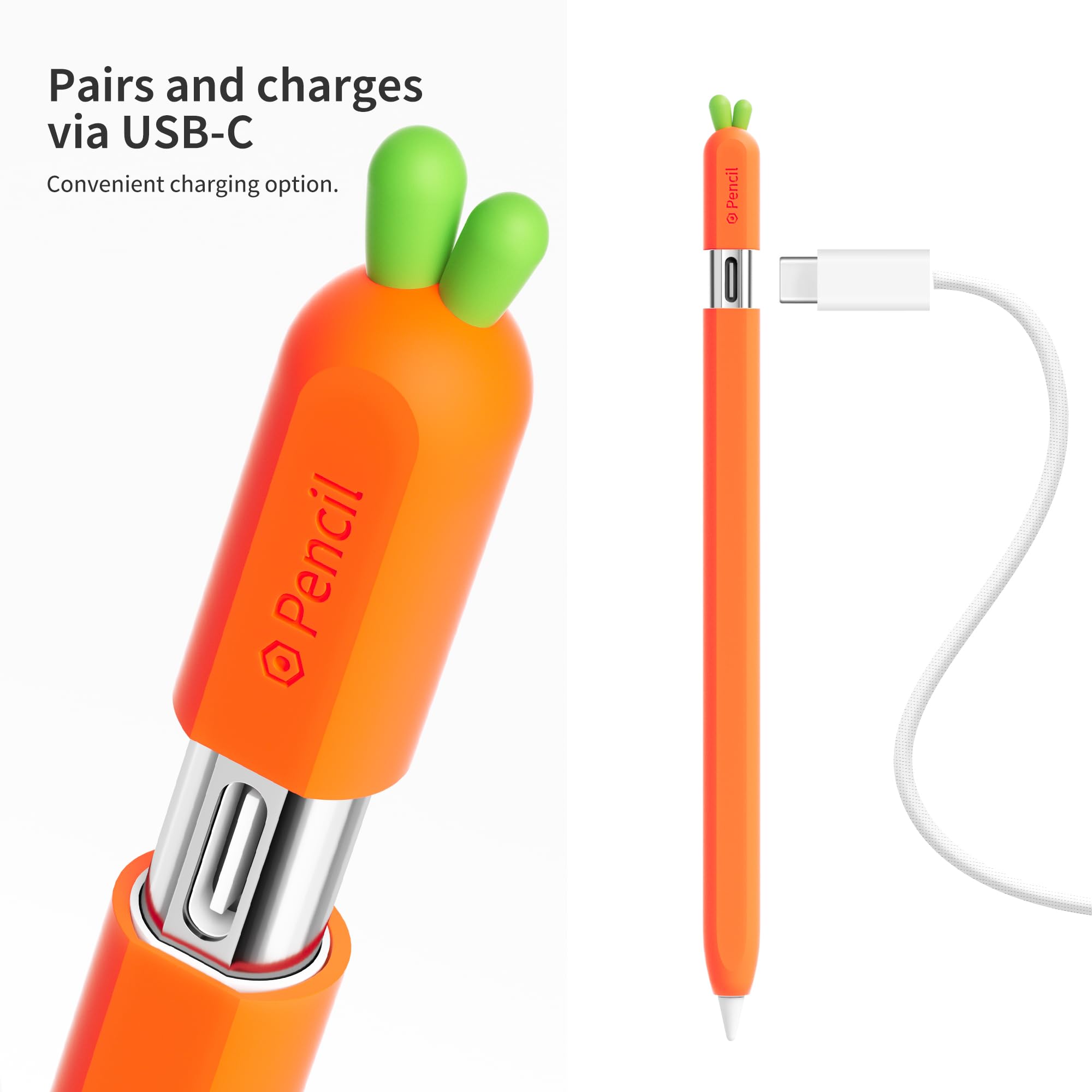ELETIUO Silikonowe etui kompatybilne z Apple Pencil (USB-C), ochronny uchwyt z akcesoriami nasadkowymi, antypoślizgowa osłona obsługuje magnetyczne, kompatybilne z Apple Pencil 3. generacji, marchewka