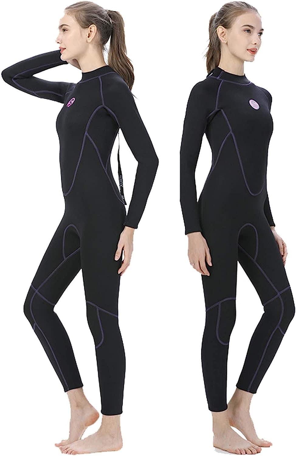 Muta Donna 3mm Lungo Inverno Mute Intere in Neoprene Muta da Immersione Surf Snorkeling Tuta da Nuoto Grigio-XL (Grigio S)