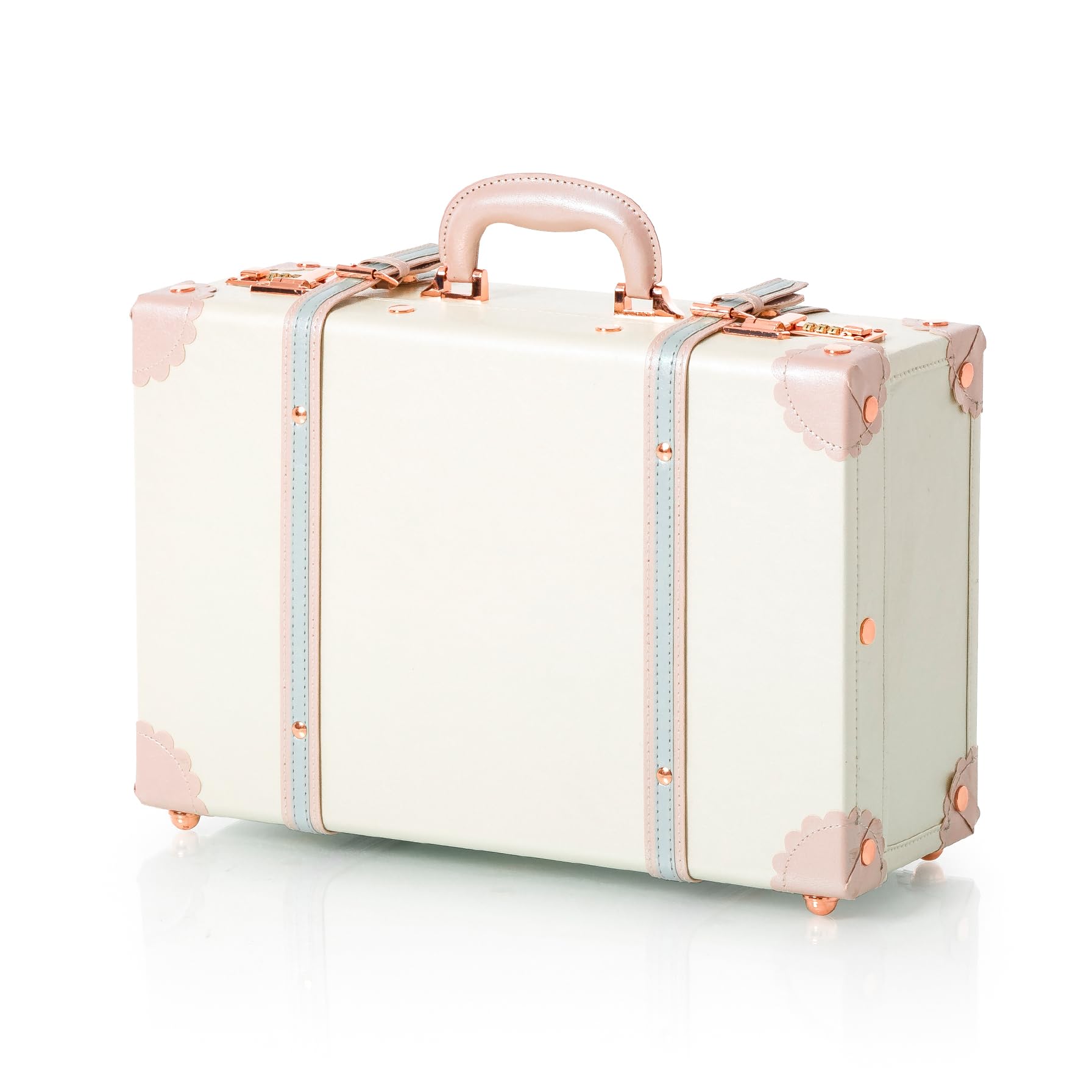 COTRUNKAGE 18" Carry On Suitcase Cute Pu Overnight Vintage Trunk Luggage Bag for Women with Combination Locks, Cream White