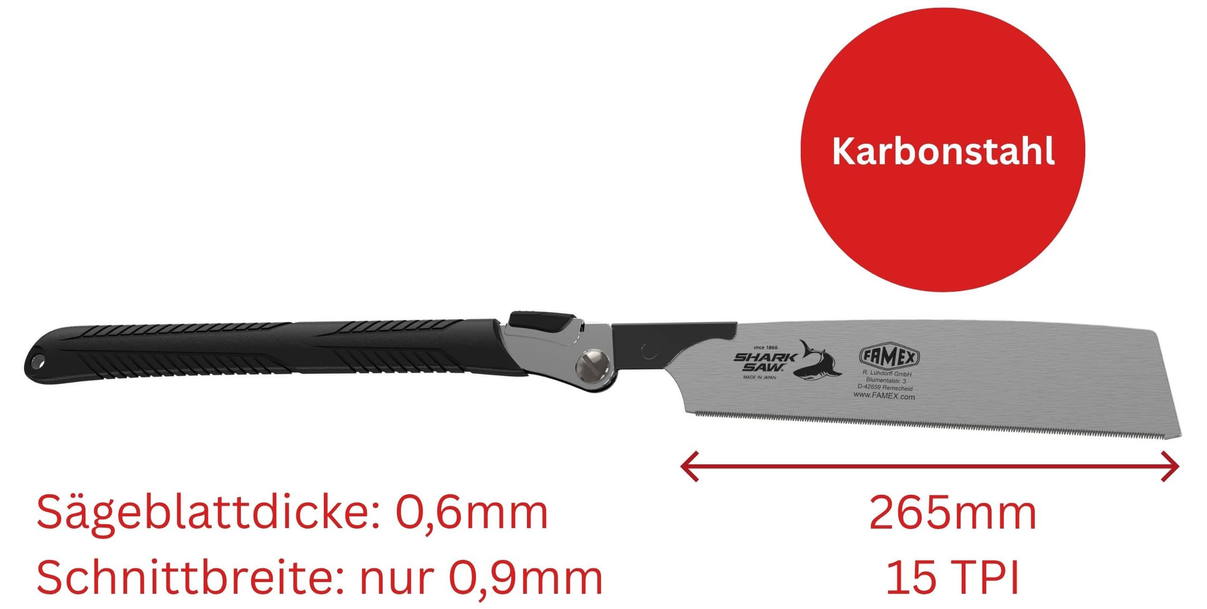 Famex 5525 Sierra a mano japonesa - Kataba - 265 mm – plegable – para los usuarios exigentes y profesionales