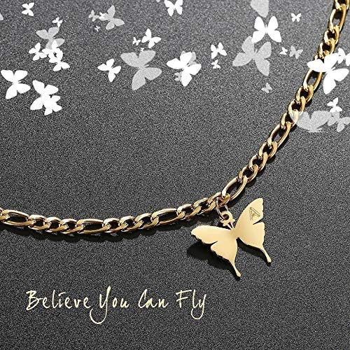 TONY & SANDY Ankle Bracelets for Women - Initial Butterfly Anklet for Women Stainless Steel Figaro Chain Summer Beach Waterproof Foot Jewelry Gifts, Gold/Silver - Image 3
