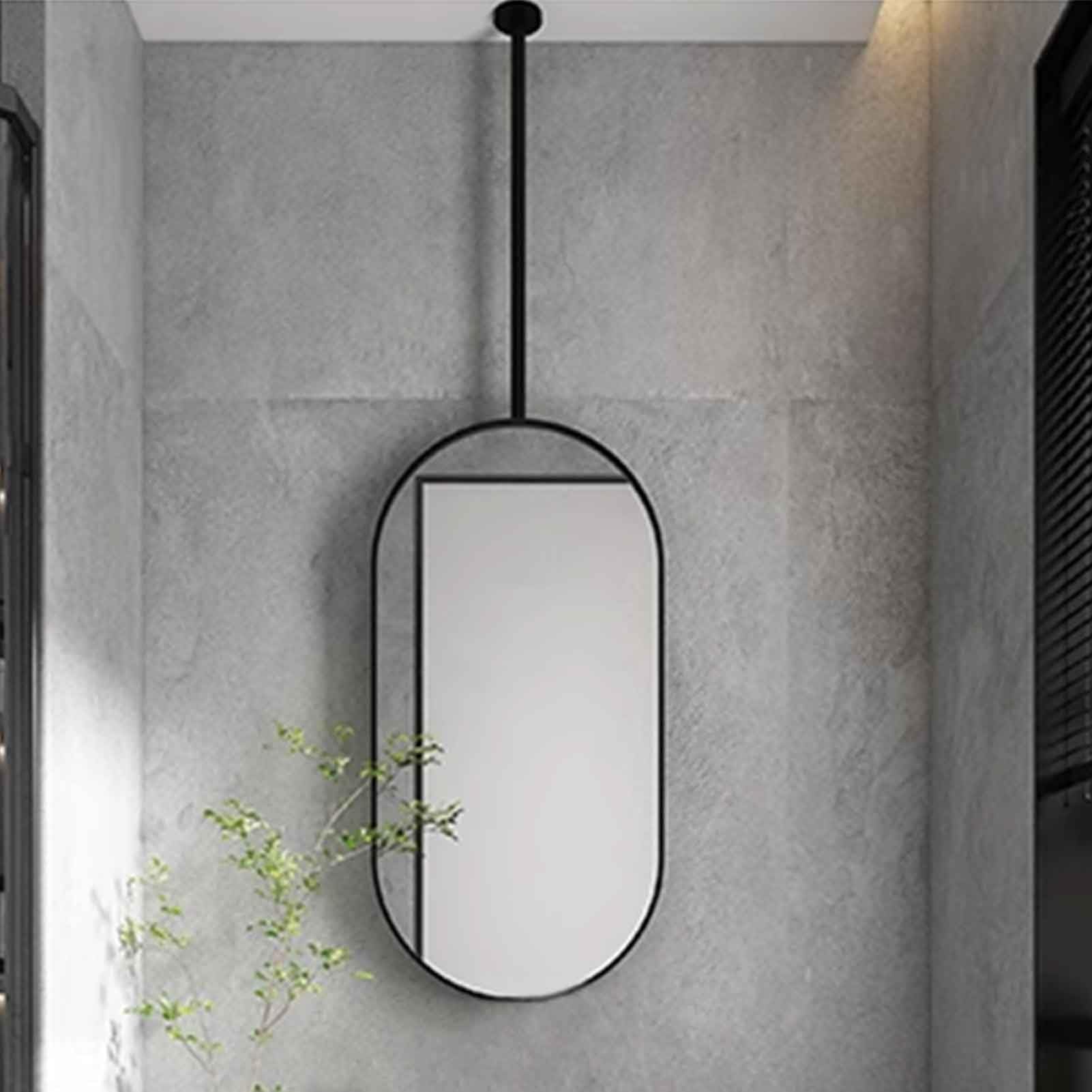 FGXHHS Ceiling Hanging - Shatterproof Glass Vanity for Over Sink, Black Metal Oval Modern Rod Mirror(50cmx100cm)