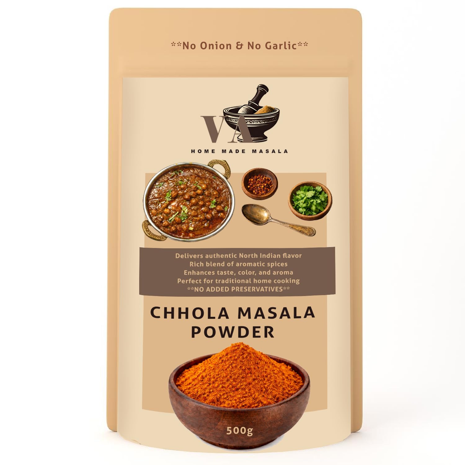 VA HOME MADE MASALA Chole Masala 500GM | Blended Spice With Natural Oils for Authentic Taste and Colour | For Healthy Delicious & Flavourful Cooking. No Colour, No Preservatives (Jain Masala)