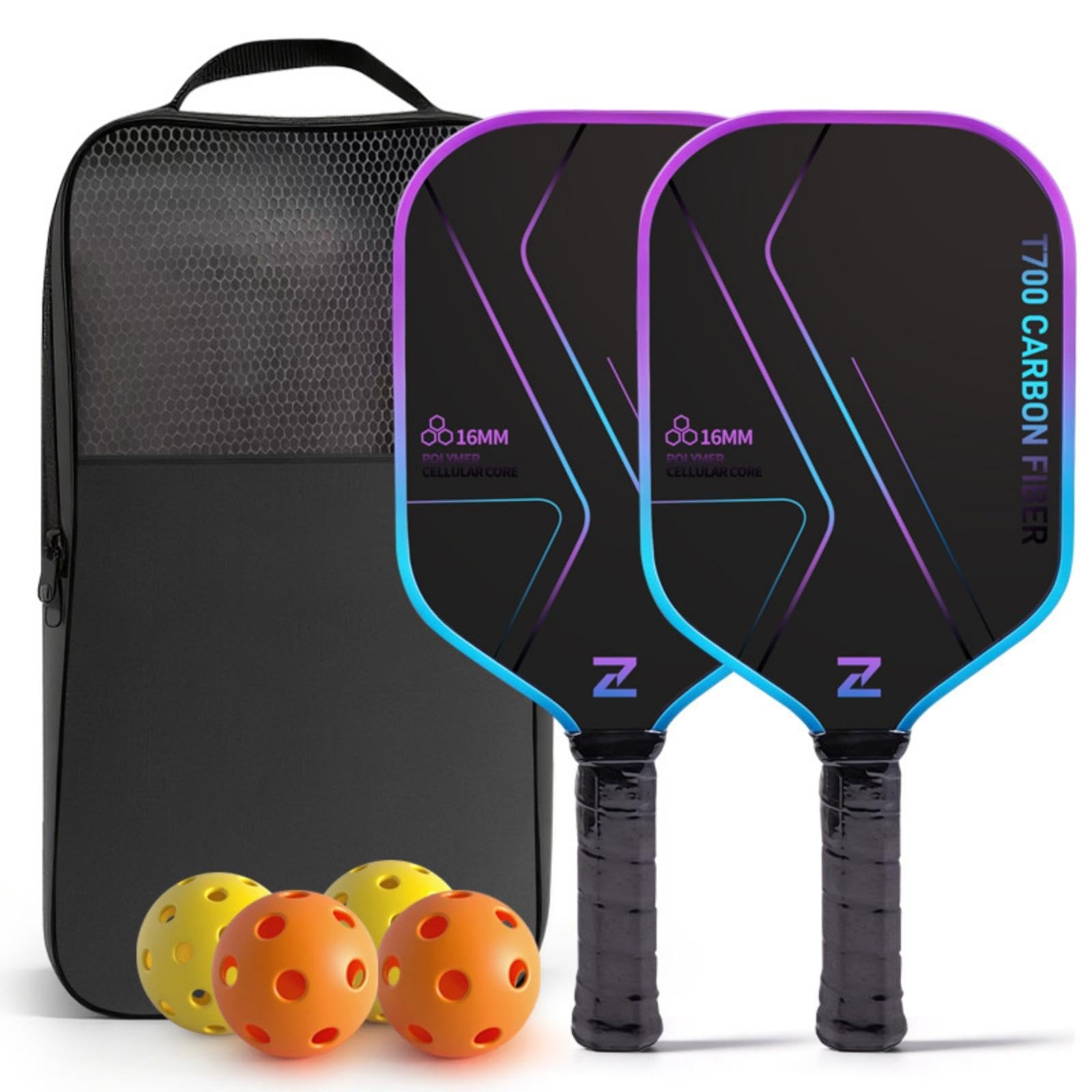 2 Pieces Carbon Fiber Racket 16mm Racquet Sport Equipment Set with Balls Honeycomb Core for Adults, Beginners, Outdoor Courts, Training Blue Hot Press-picture-10
