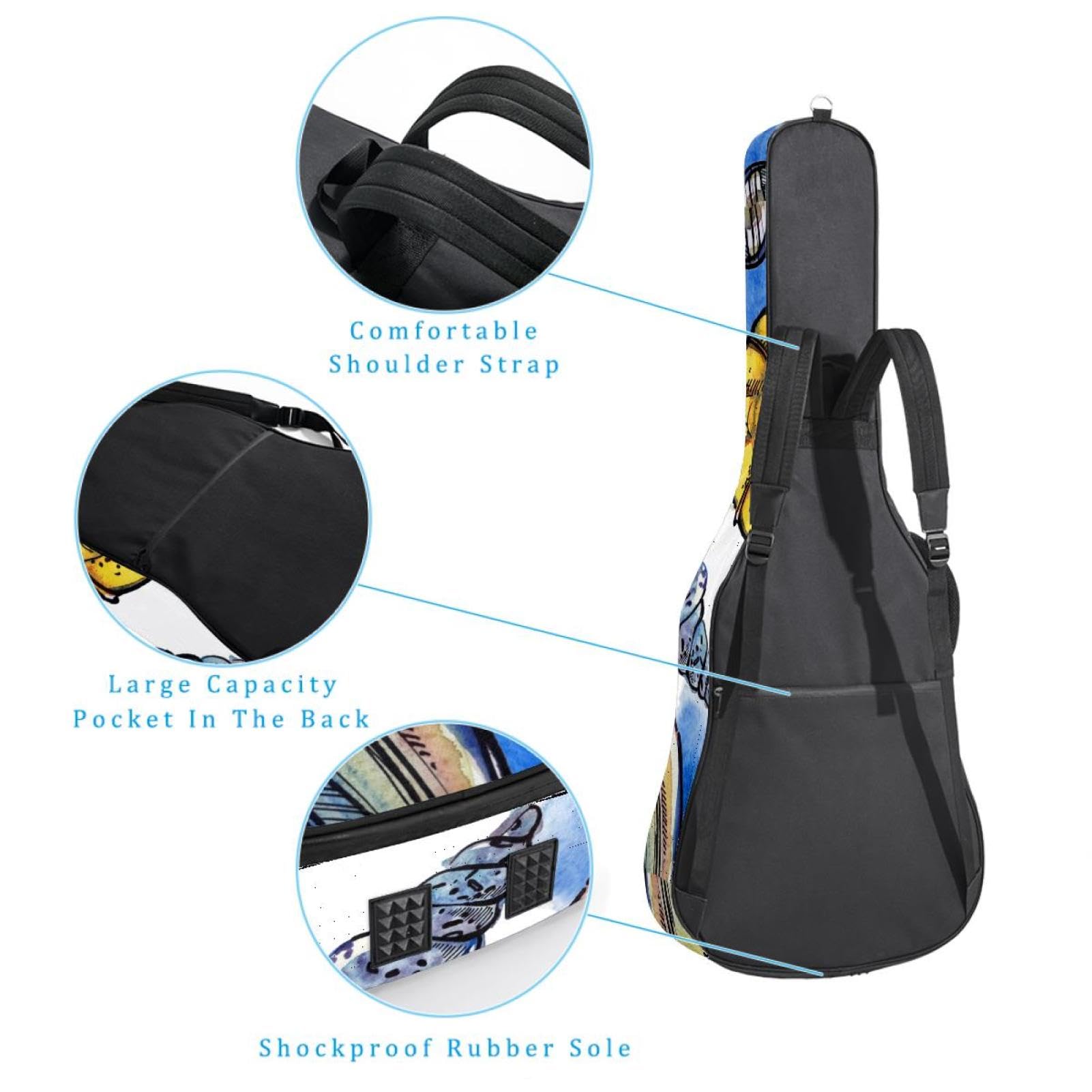 Torba na gitarę akustyczną Wodoodporny plecak na gitarę Gruba miękka wyściełana muszla Klasyczna obudowa na gitarę, wielobarwny, 42.9x16.9x4.7 in, Organizer do torby