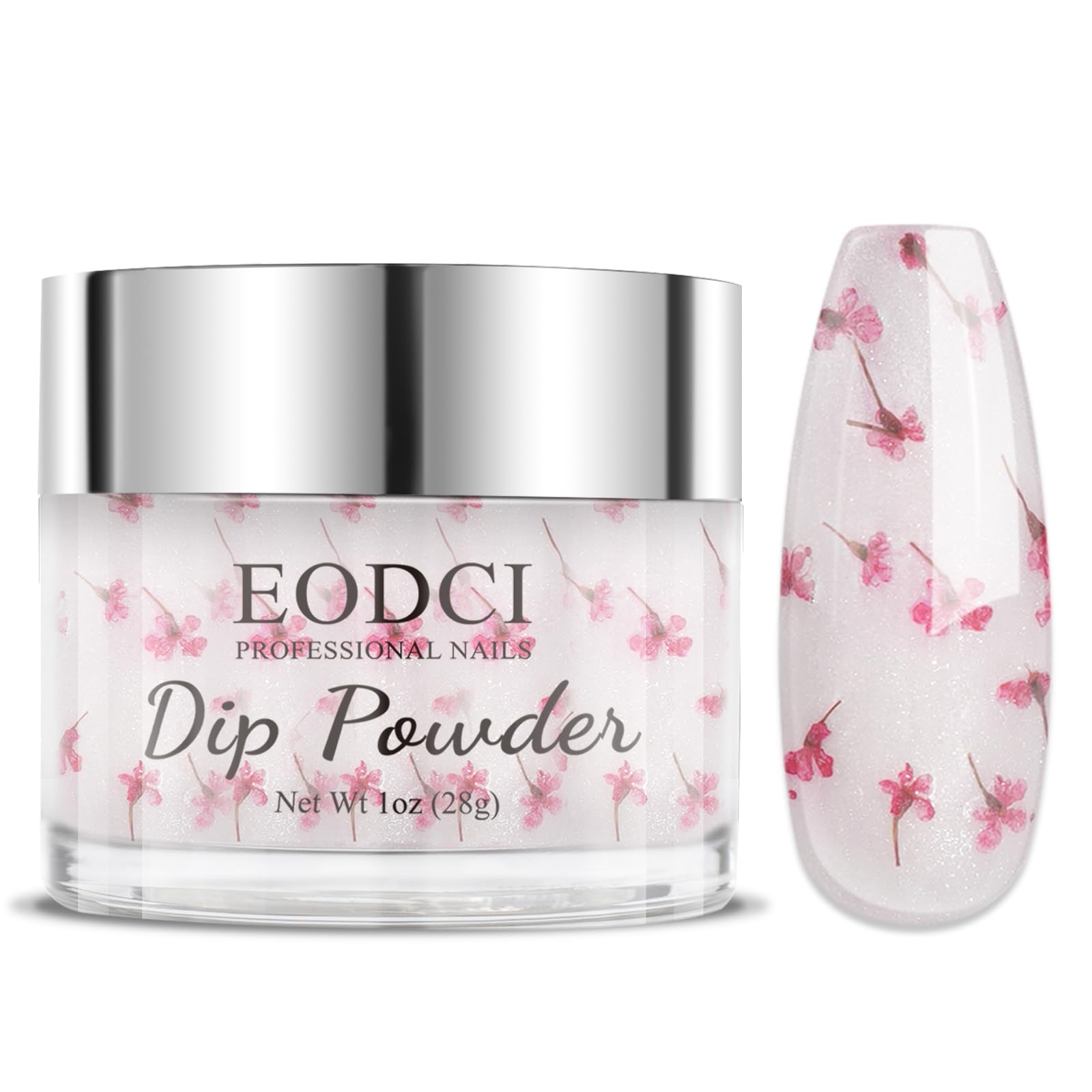 EODCI Pink Color Dip Powder Nail Transparent Crystal Dried Flower, Dipping Powder - Nail Art Starter Manicure DIY No Needed Nail Lamp Curing Nail