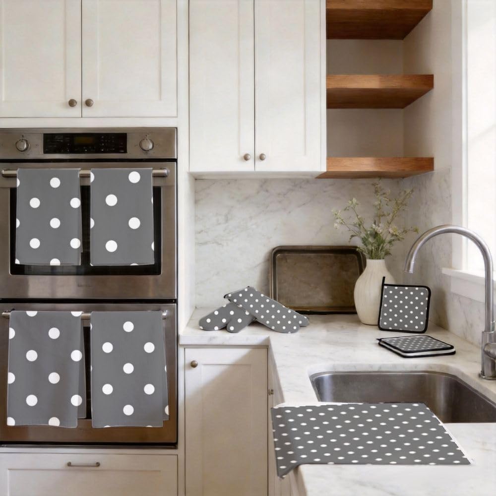 9PCS Grigio Polka Dots Cucina Decor e Accessori Set