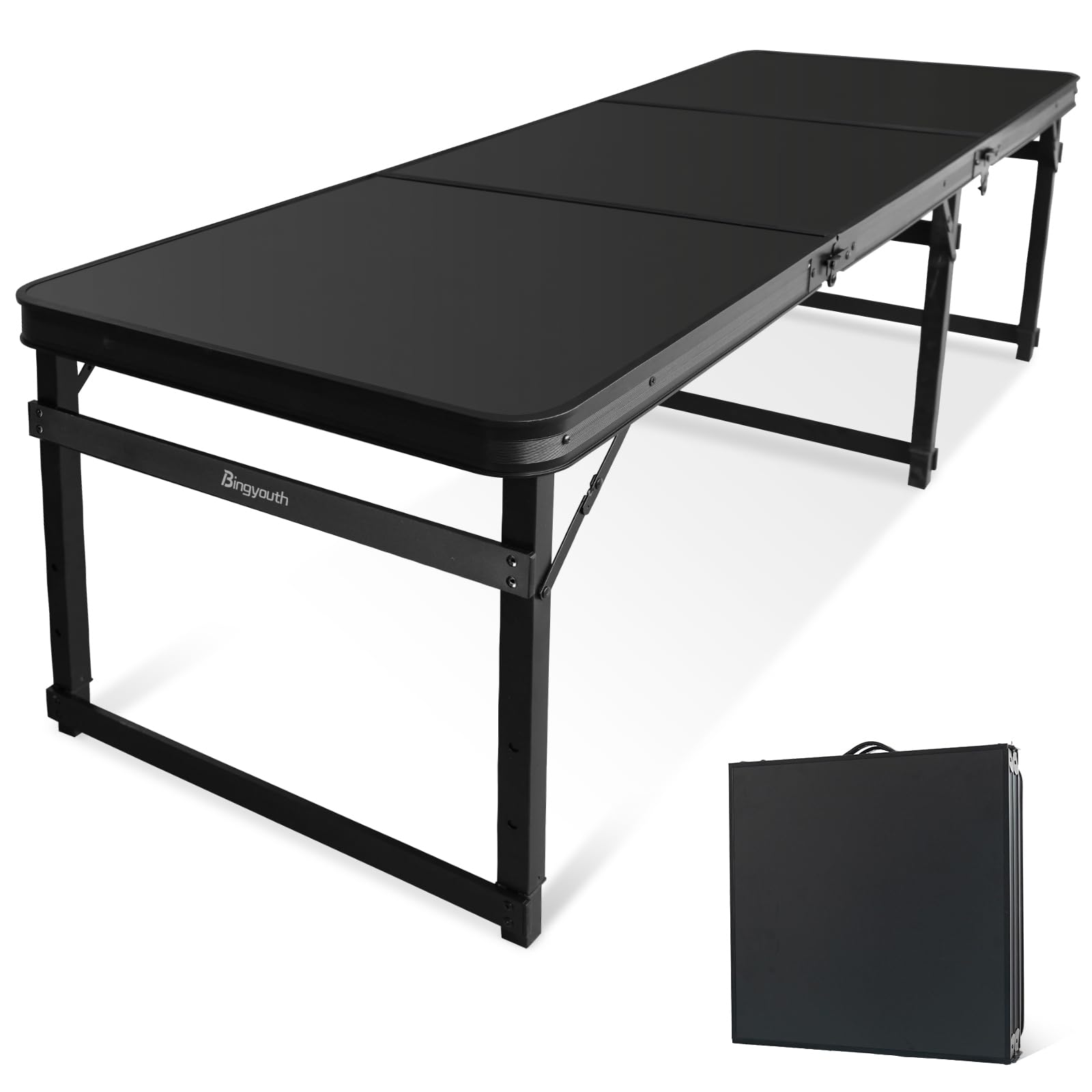 Bingyouth 6ft Long Folding Table 180x60cm, Heavy Duty Buffet Table for 6-8 People, Adjustable Height for Flea Market Catering & Large Parties, Portable Event Table, Black