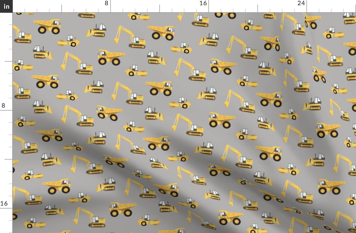 Spoonflower Fabric - Trucks Yellow Grey Construction Truck Crane Boy Printed on Organic Cotton Sateen Fabric by The Yard - Sewing Quilting Apparel Home Decor