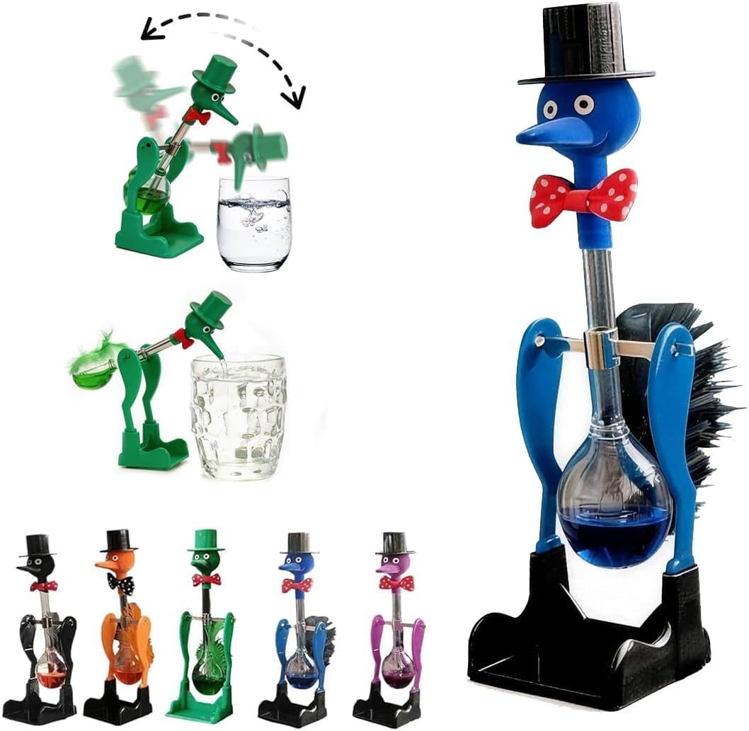 Drinking Bird Toy, Novelty Drinking Water Bird Toy, Perpetual Motion Bobbing Glass Duck for Home & Office Desk Decor, Educational Science Ornament & Fun Prank Toy (Blue)