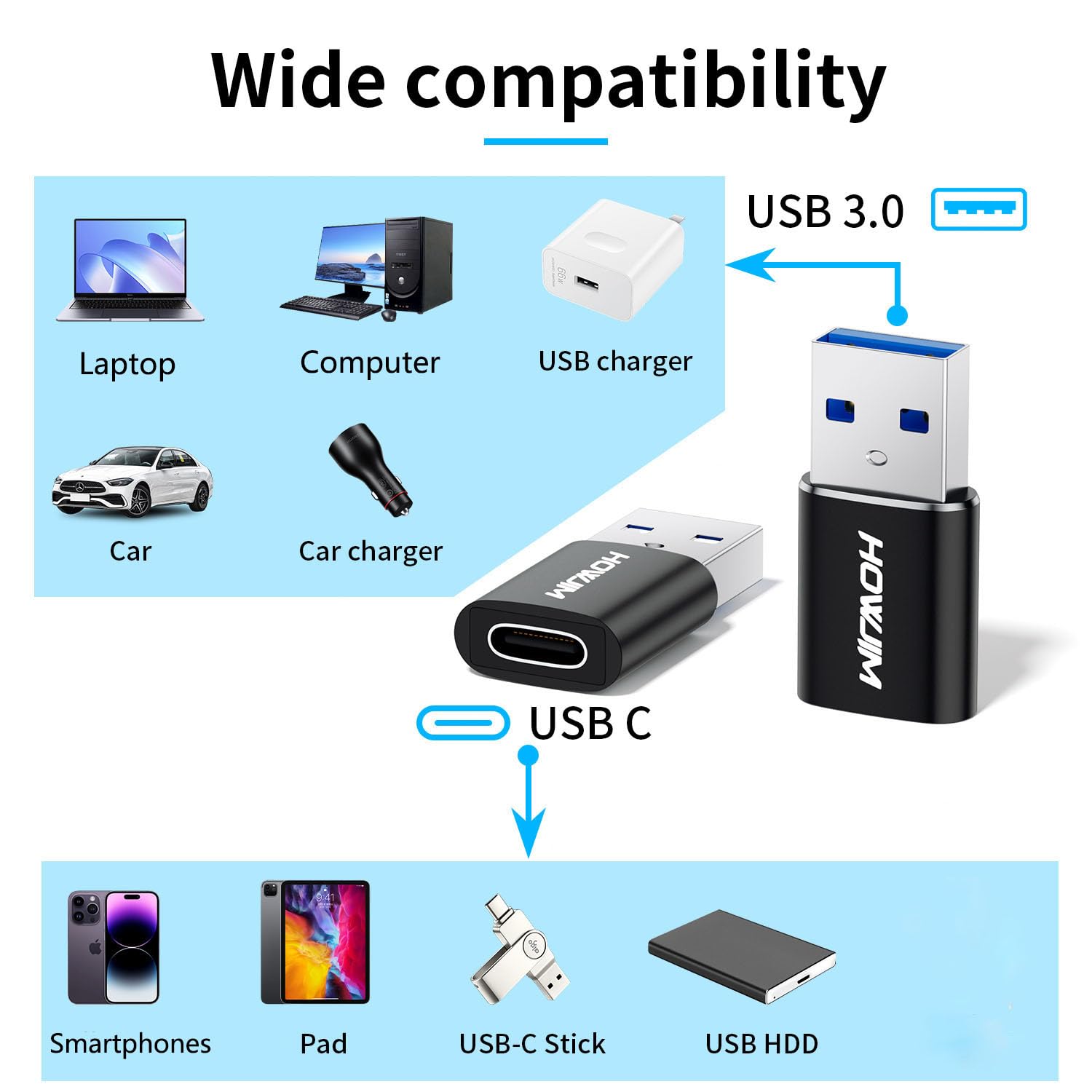 Paquete de 4 adaptadores USB a USB C, USB C hembra a USB 3.0 macho, transferencia de datos de carga rápida de 5 Gbps para M-acBook, i-Pad, i-Phone 15 16, G-alaxy, X-Peria, A-pple Watch