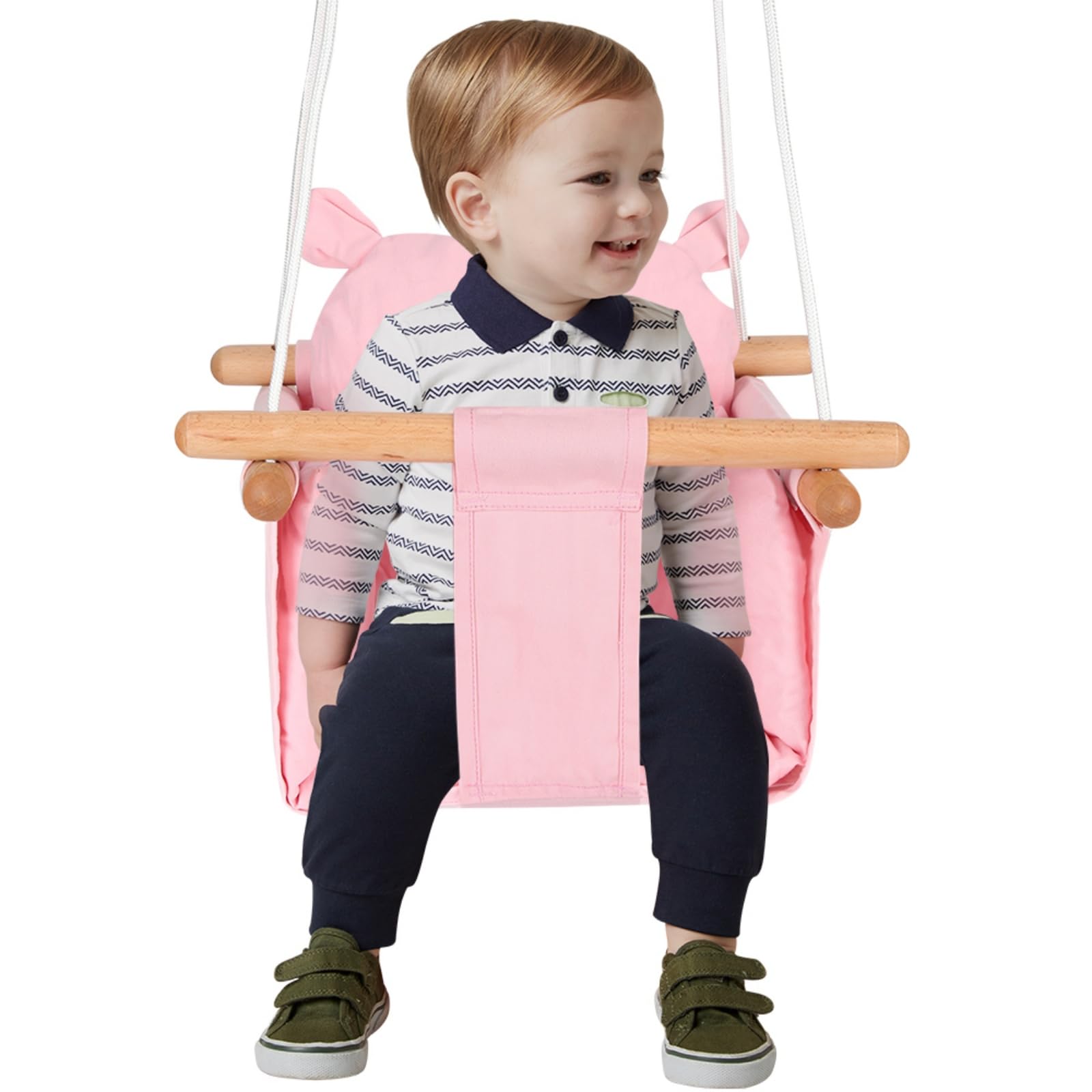 Columpio de Madera para Bebé, Columpio para Niños Osos, a partir de 6 Meses, Instalación Interior/Exterior, Carga Max 25 kg (Rosa)