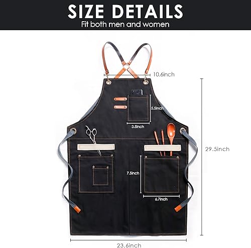 Miniatura 6 de Delantal de lona con bolsillos para mujeres y hombres, delantal de chef de cocina, regalo para él y ella