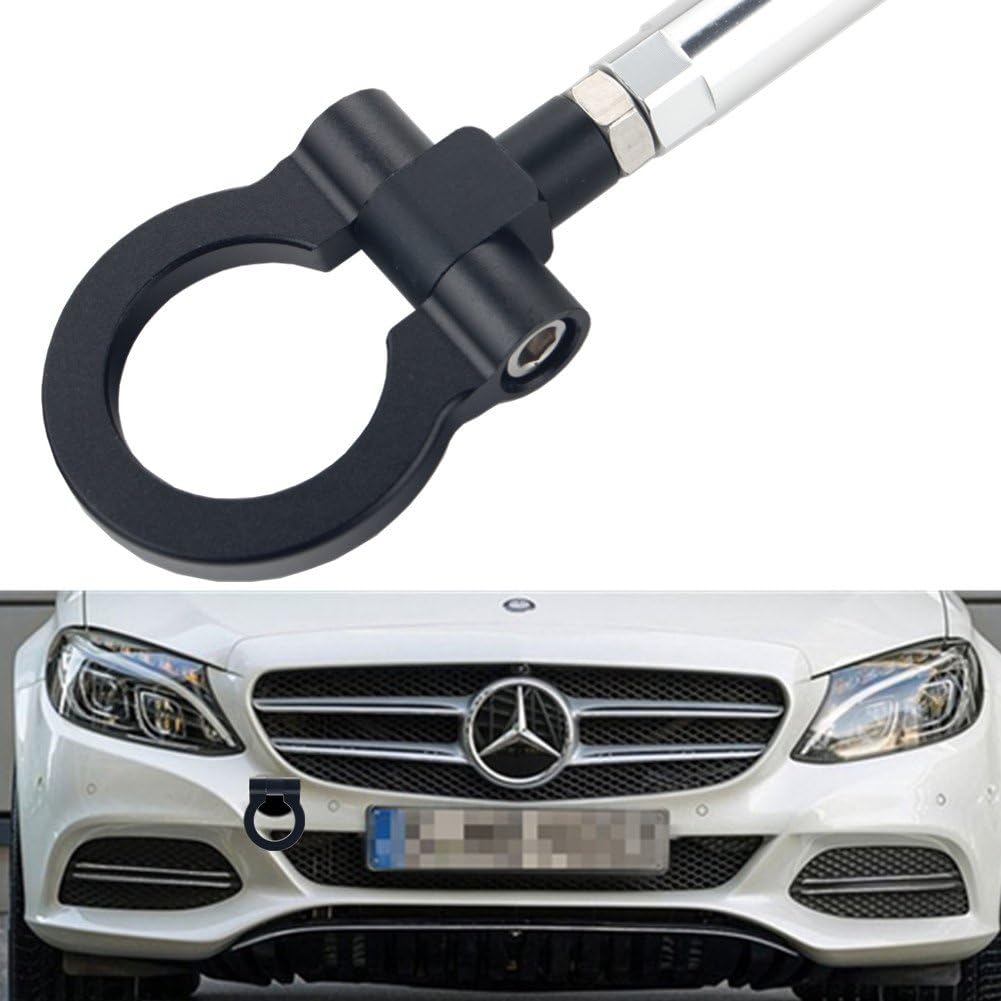 DEWHEL Front Bumper Eye Towing Tow Hook Bolt on No Drill Relocator Hole for Mercedes W204 C-Class W212 E-Class C117 CLA-Class W221 S-Class W166 ML X204 GLK (Black)