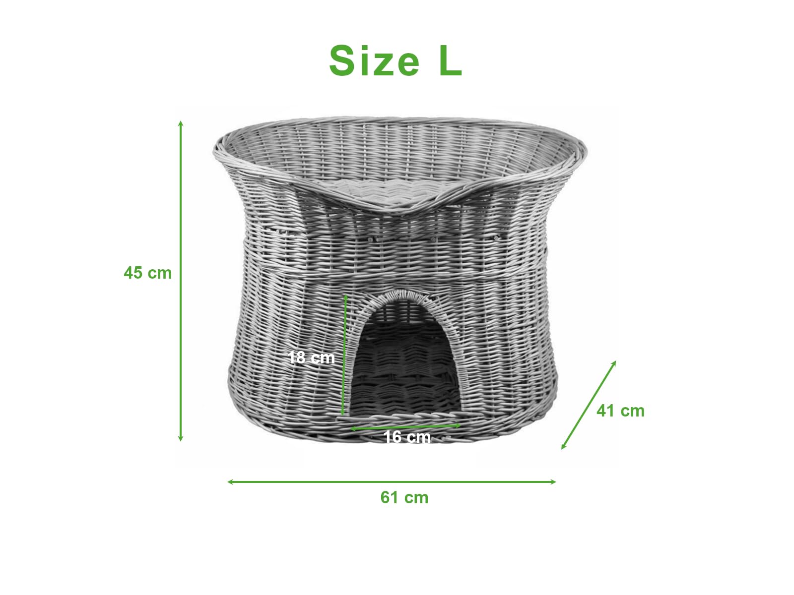 Katzenkorb zum Schlafen – Katzenhütte Indoor – Größe L: 60 cm oval – Katzenhöhle aus Weide – Zweistöckiger Hunde – oder Katzenbett mit waschbaren Kissen in Graue – Weiße korbfarbe