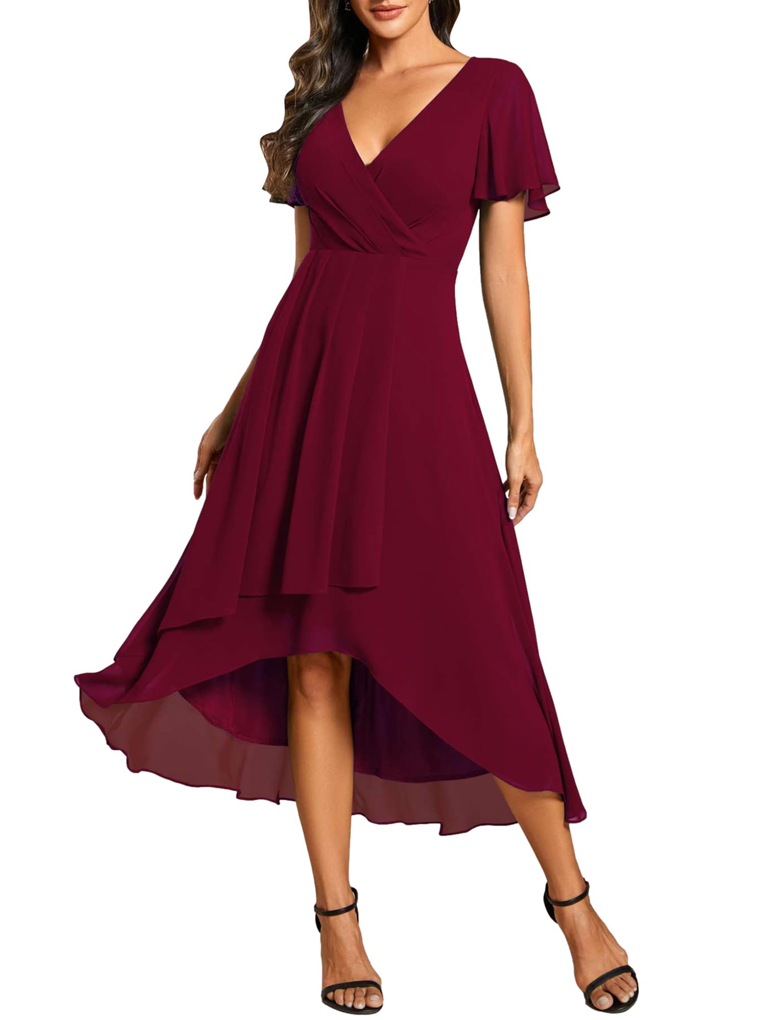 Ever-Pretty Gastjurk A-lijn rok V-hals ruches mouwen damesjurk chic en