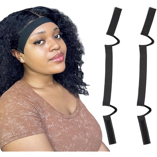 2Pcs Wig Band For Lace Front Ear Cut Free Lace Melting Elastic Band Headband For Women No Slip C Shaped Ear Curve Black Color Regualr Size