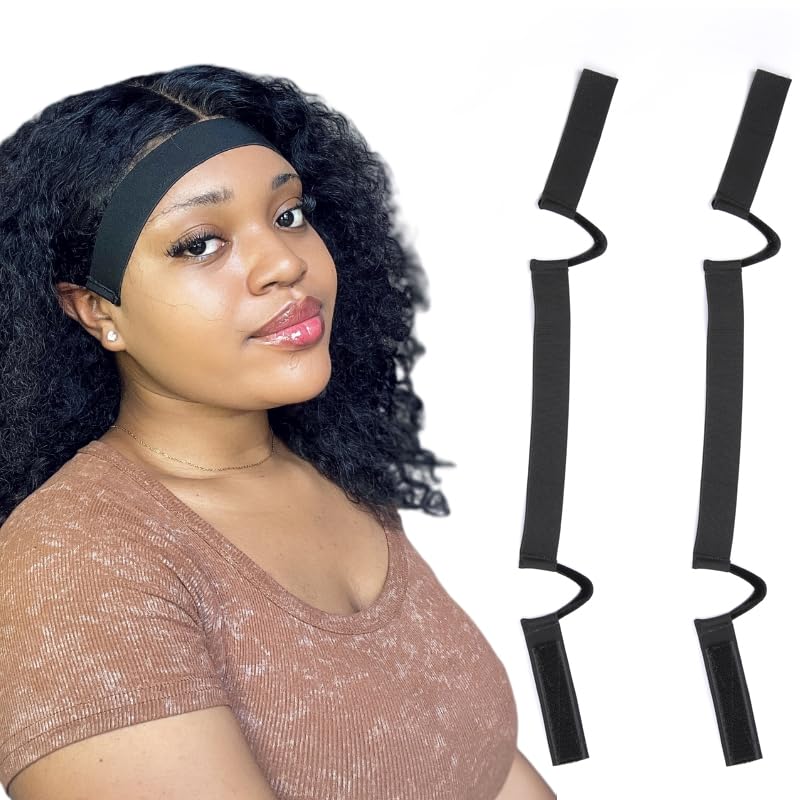 Lyric Selection 2Pcs Wig Band For Lace Front Ear Cut Free Lace Melting Elastic Band Headband For Women No Slip C Shaped Ear Curve Black Color Regualr Size