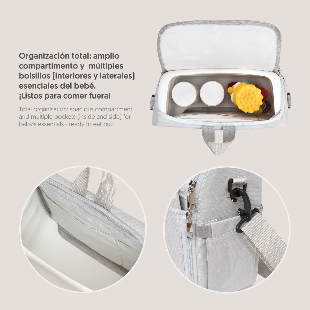 Interbaby - Chaise haute d'appoint portable pour bébé - Siège bébé - Convertible en sac à dos ou en sac - Pliable, léger et avec poignée réglable pour le transport - Étoiles grises