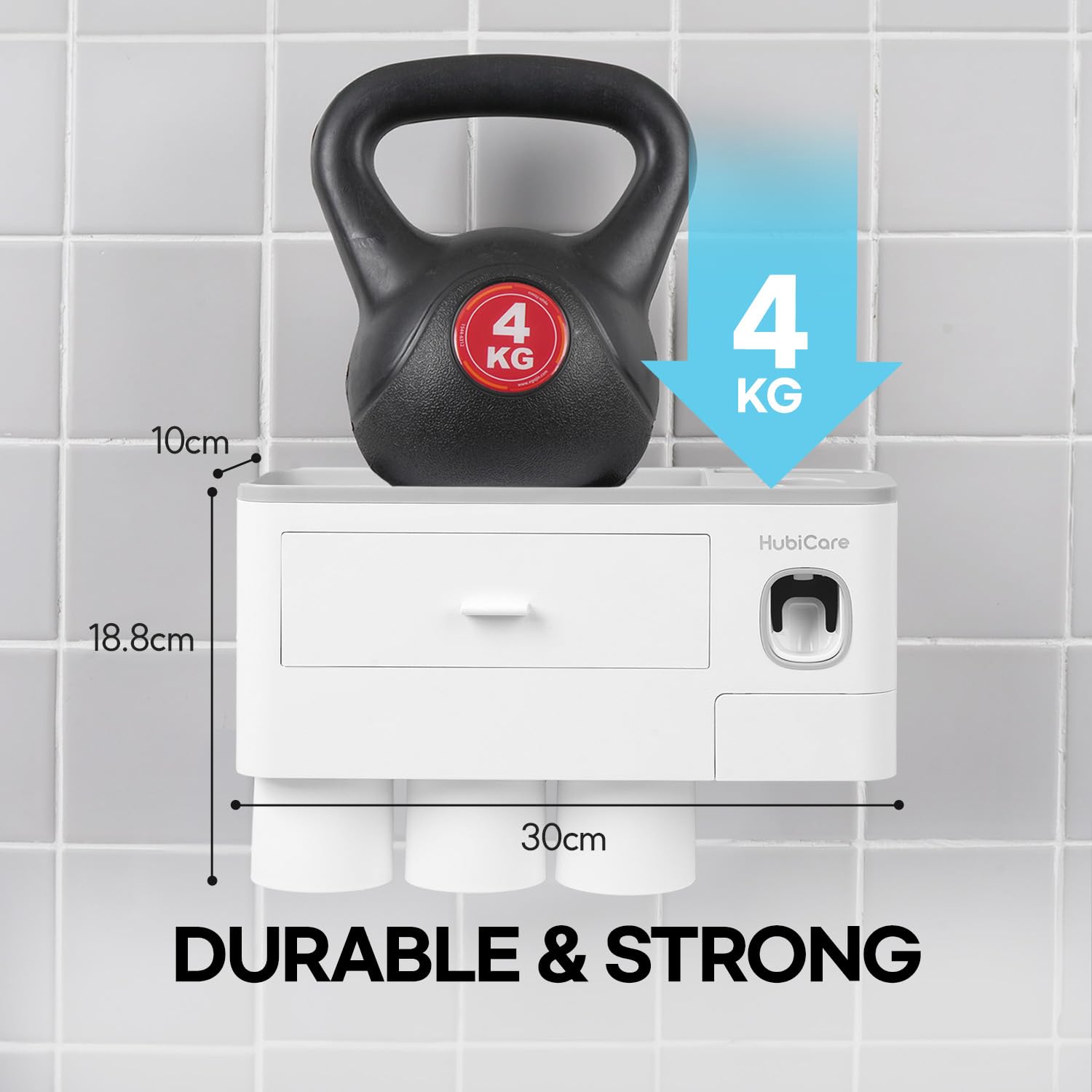 HubiCare - Portaspazzolino con dispenser per dentifricio, montaggio a parete, per bagno, spremi dentifricio, organizzazione e conservazione del bagno, 5 scomparti per spazzolini (3 tazze)