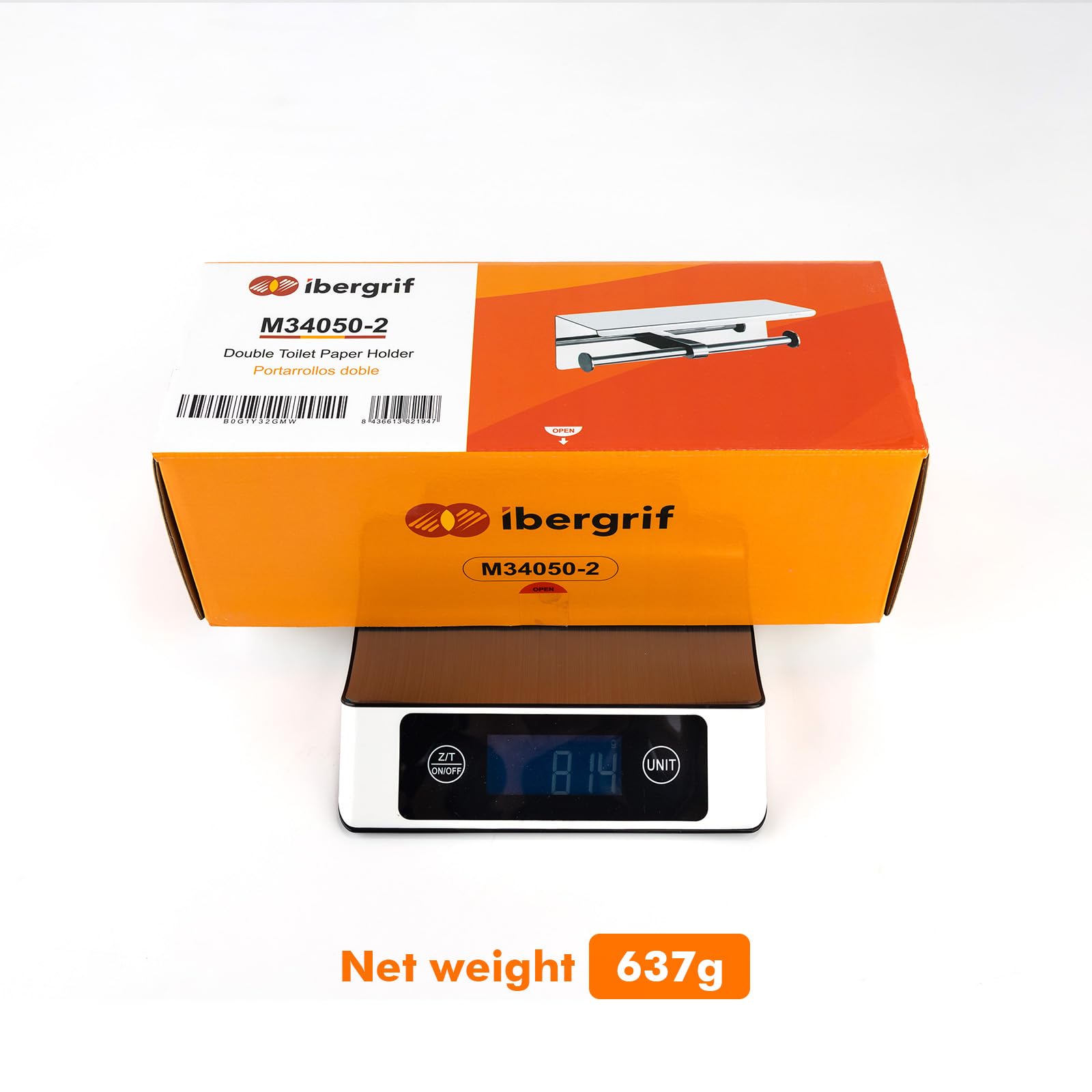Ibergrif Portarrollos de Papel Higiénico Doble con Estante, Soporte Papel Higiénico de Acero Inoxidable para Pared, Instalación Adhesiva o con Taladro, Portarrollos para Baño o Cocina, Plata