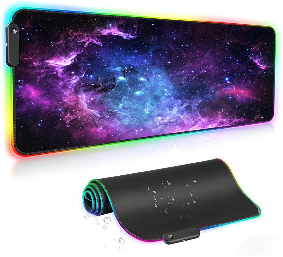 AILRINNI RGB Mouse Mat Gaming Mouse Pad (800x300x4mm) Gaming Mat with 14 Light Modes & Lighting Memory Function Non-Slip Waterproof Gaming Mouse Mat for PC Office & Gaming