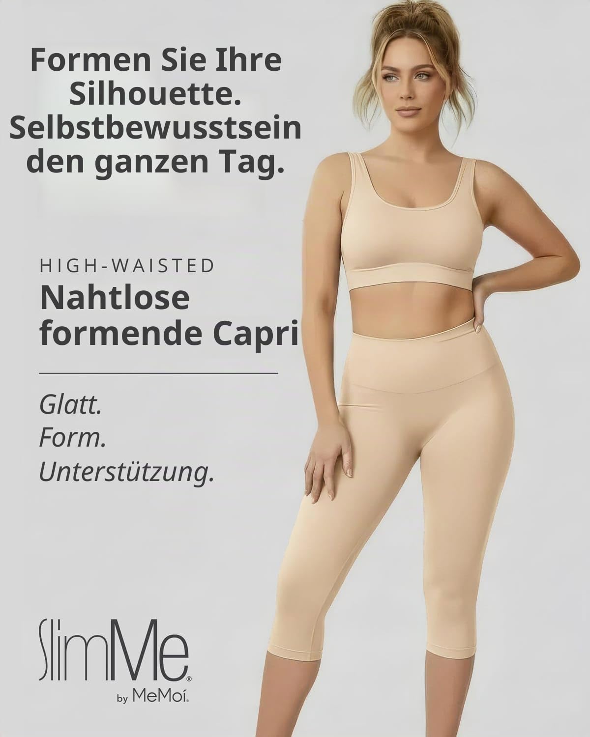 SlimMe Shapewear Leggings, hohe Taille, Bauchkontrolle, Capri-Shapewear, bequeme knielange Body Shaper, S bis Q2