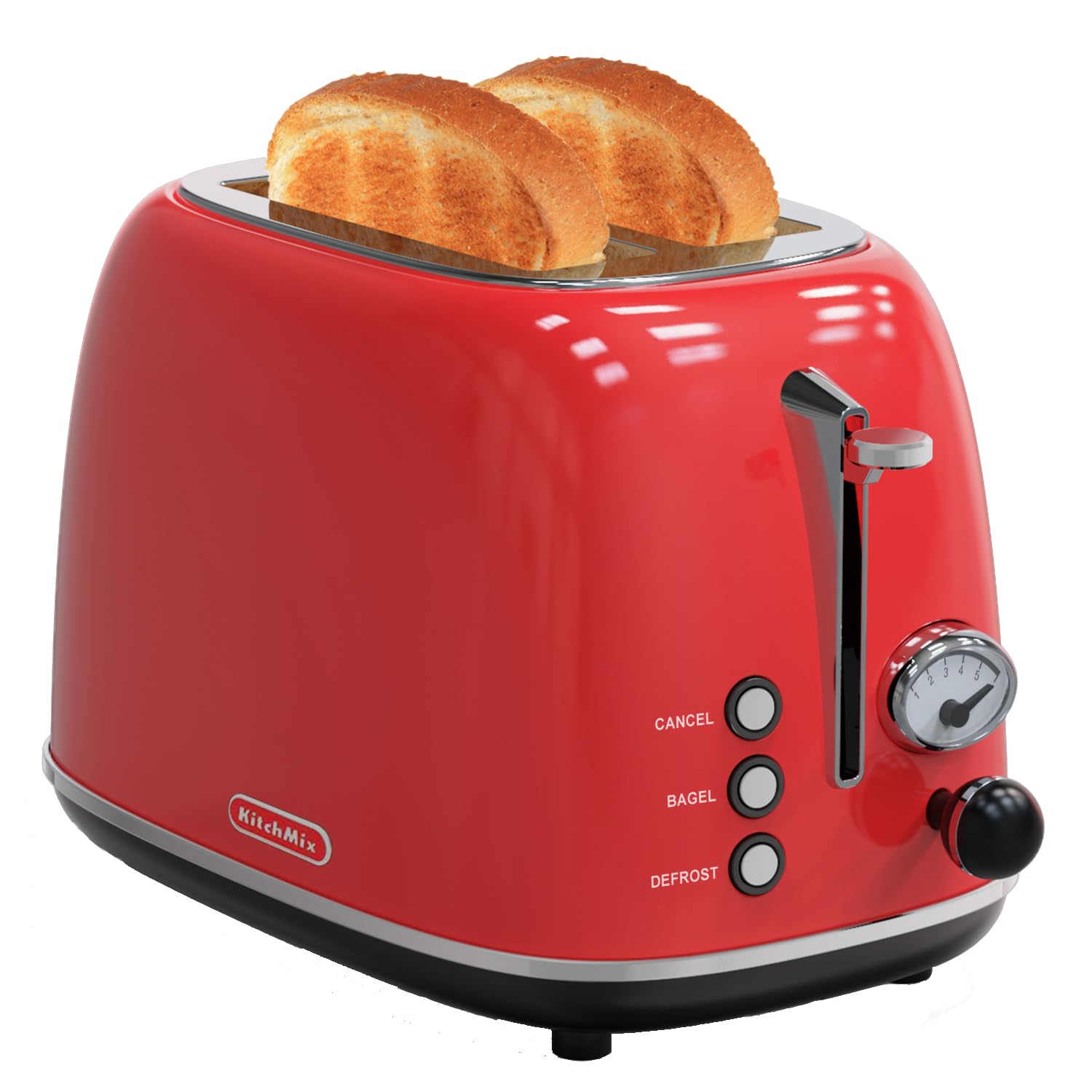 Toaster 2 slice,Retro Stainless Steel Toaster with 6 Settings, 1.5 In Extra Wide Slots, Bagel/Defrost/Cancel Function, Removable Crumb Tray (Red)