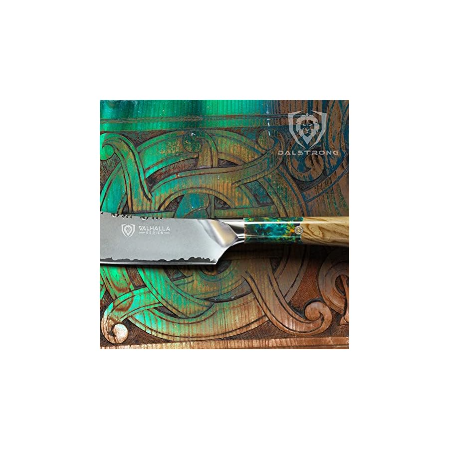DALSTRONG-Chef-Cleaver-Hybrid-Knife-The-Crixus-8-Valhalla-Series-9CR18MOV-HC-Steel-Kitchen-Knife-Resin-Wood-Handle-Razor-Sharp-wLeather-Sheath Dalstrong Chef & Cleaver Hybrid Knife - The 'Crixus' - 8 inch - Valhalla Series - 9CR18MOV HC Steel - Celestial Resin & Wood Handle - Razor Sharp Chef's Knife - w/Leather Sheath