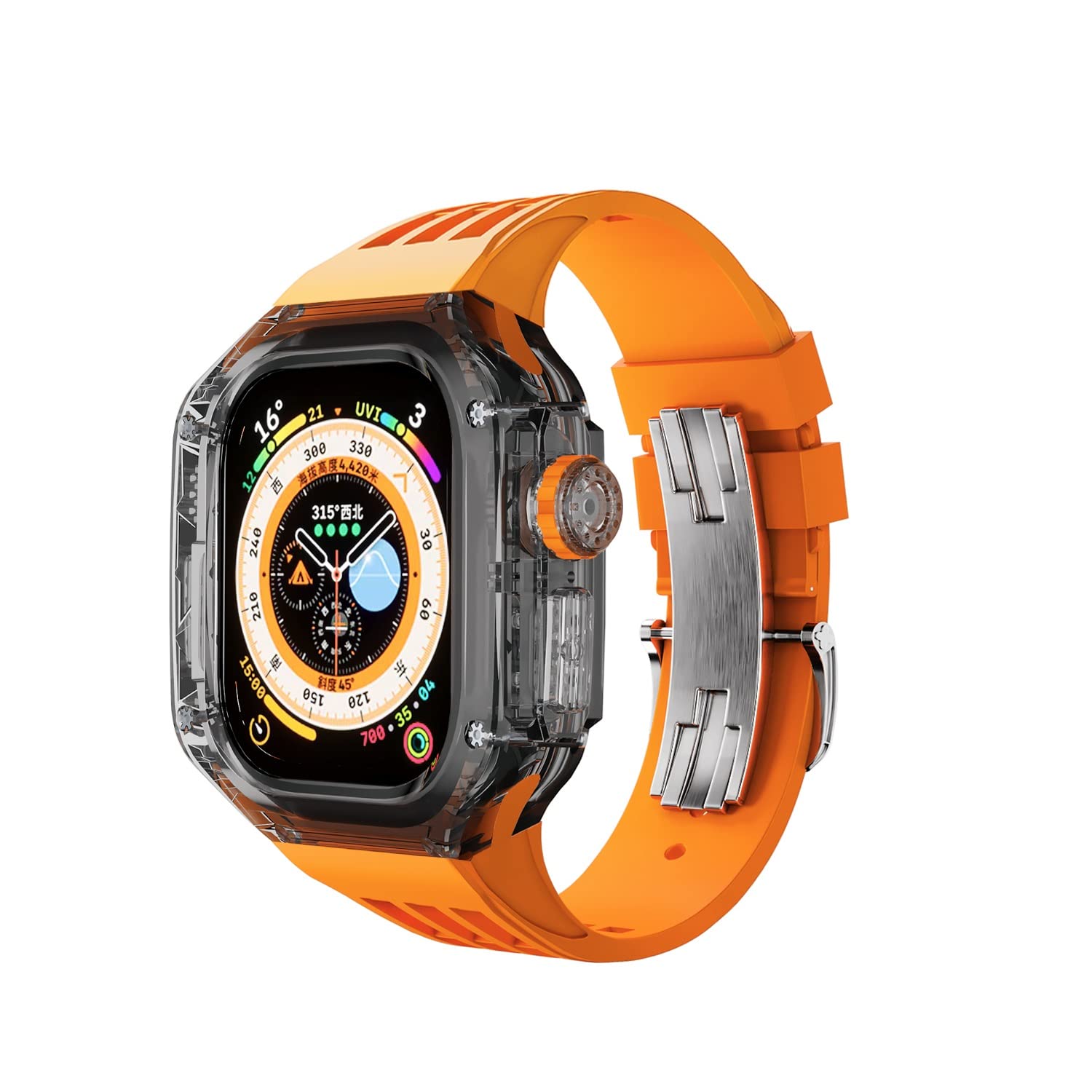 BUDAY Modification Kit?For Apple Watch Ultra Band 49mm Transparent Clear Jelly Protective Cover Bumper Case Mod Sport Watch Strap(Orange A)