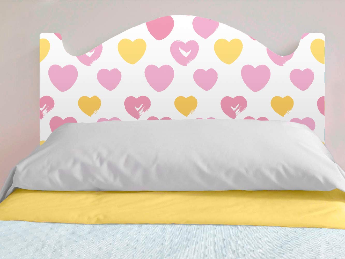 Oedim - Cabecero Cama Infantil PVC Impresión Digital Corazones Rosas y Amarillos | 100 x 100 cm | Disponible en Varias Medidas | Cabecero Ligero, Elegante, Resistente y Económico