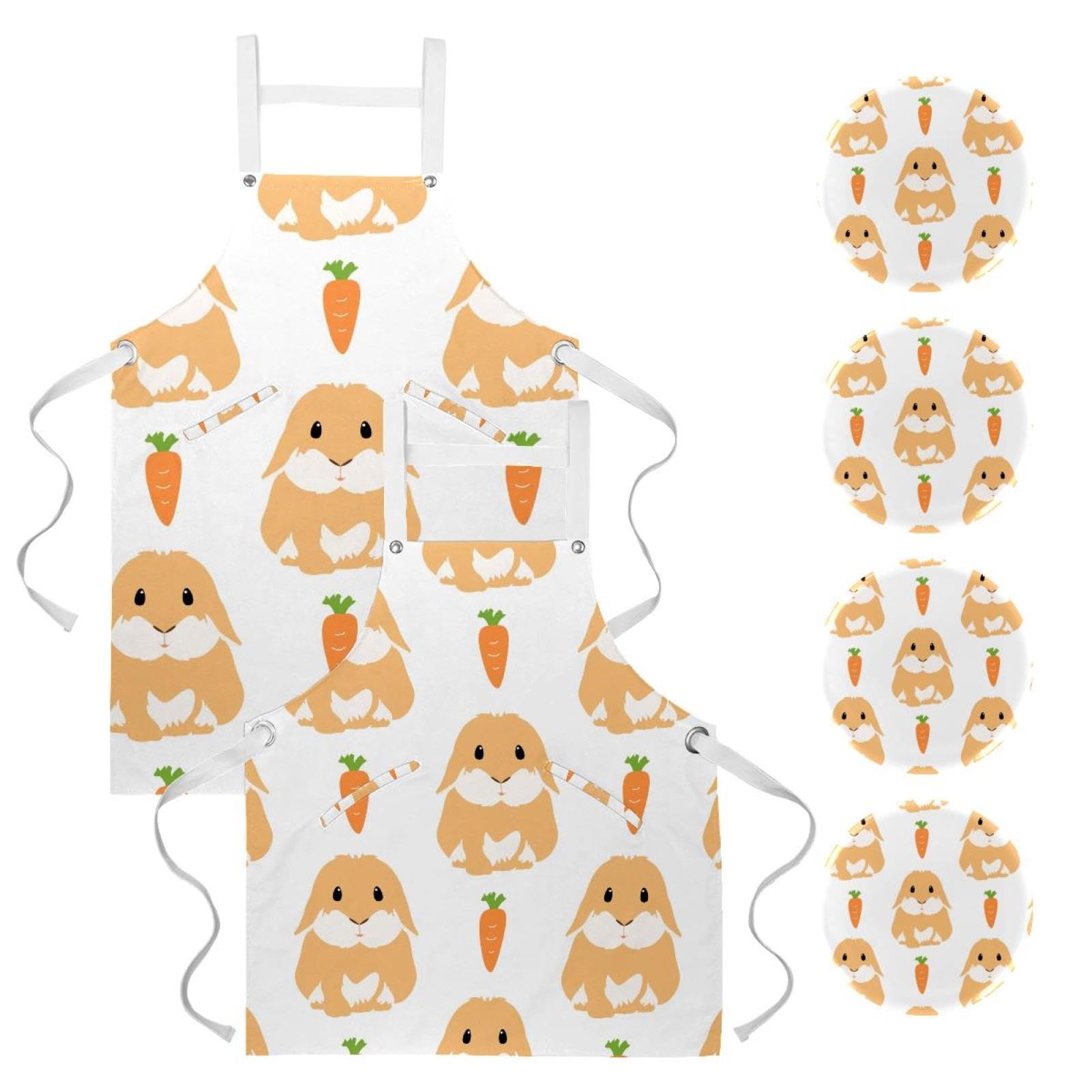 Lot de 2 tabliers de cuisine avec 4 broches motif lapin multicolore