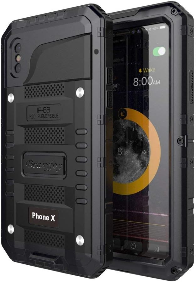 Beasyjoy for iPhone Xs iPhone X/10 Metal Case Heavy Duty Waterproof Tough Cover Screen Full Body Protection Shockproof Rugged Military Grade Defender Black