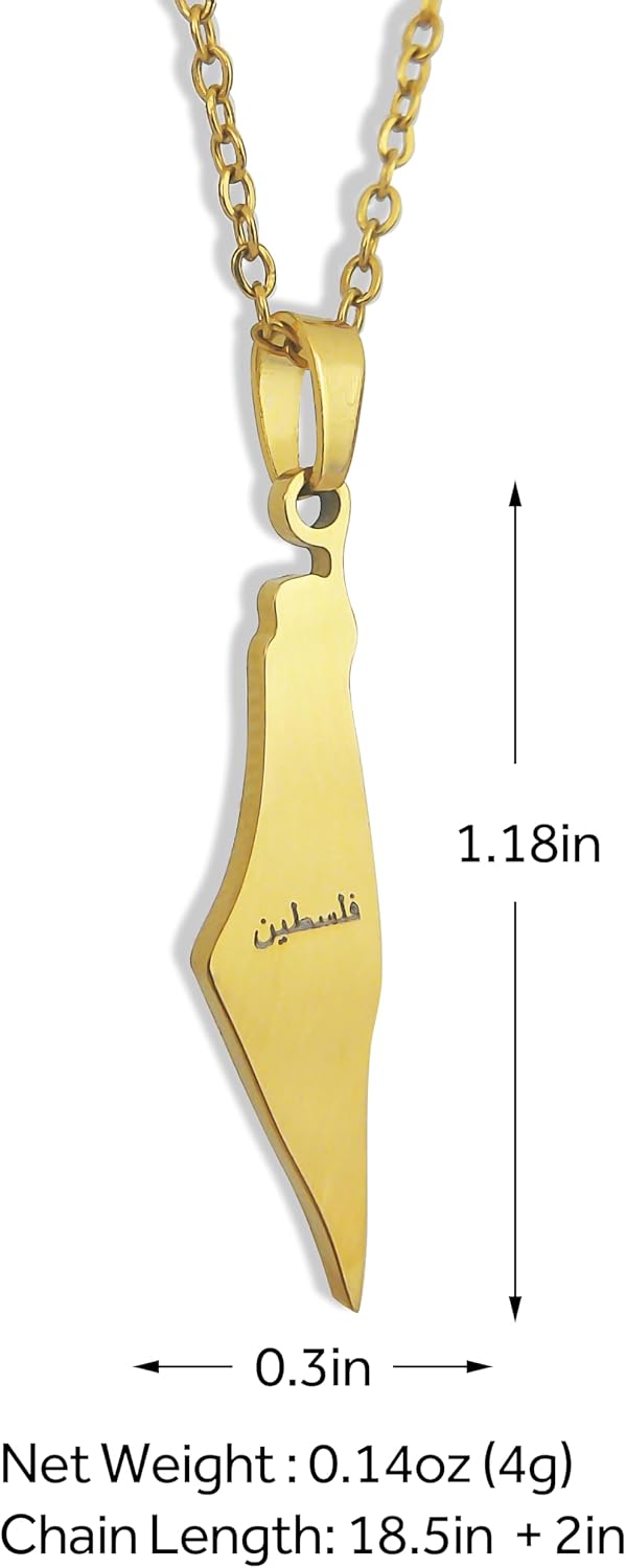 Palestine Necklace Palestine Map Pendant Necklace Stainless Steel Palestine Letter Map Necklace for Women Men Arabic National Jewelry - Gift Box - Image 2