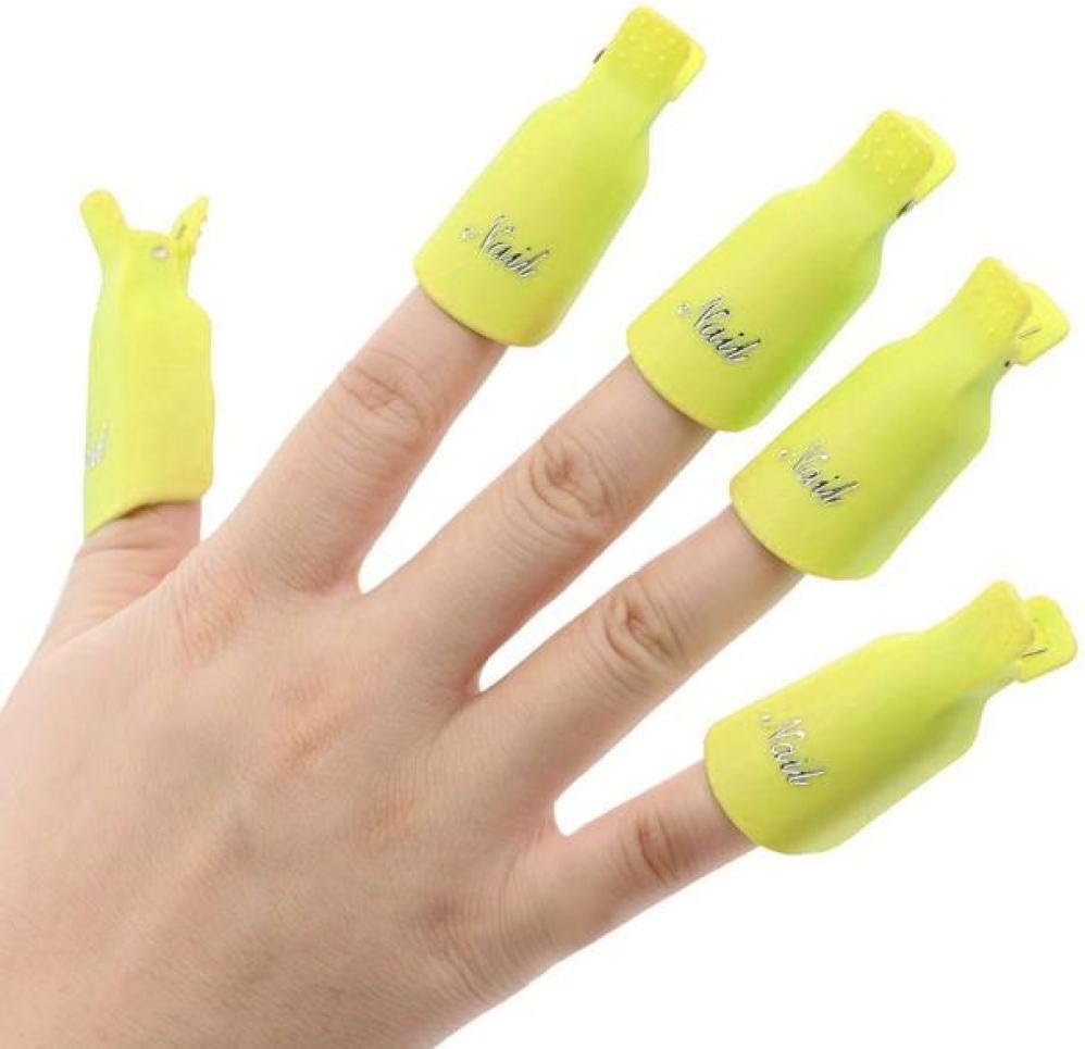 10PC Plastic Acrylic Nail Art Soak Off Cap Clip UV Gel Polish Remover Wrap Tool (Yellow)