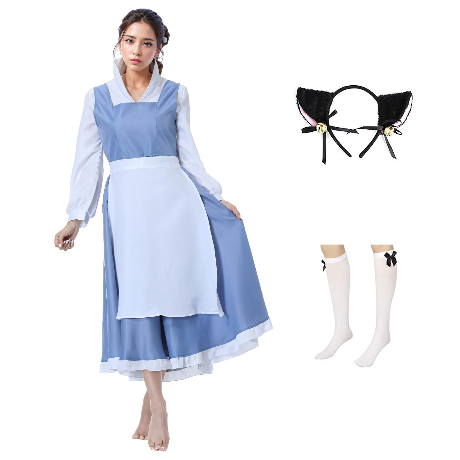 SupjuiorsWomen's Alice Cosplay Costume in Wonderland French Apron Maid Outfit Halloween Fancy Dress Suit