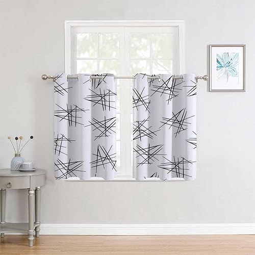 Miniatura 2 de Cortinas para Cocina Black and White Lines Concise Door Curtain Panels Pantry Curtain 72Inch Width by 85Inch Length,2 Panels
