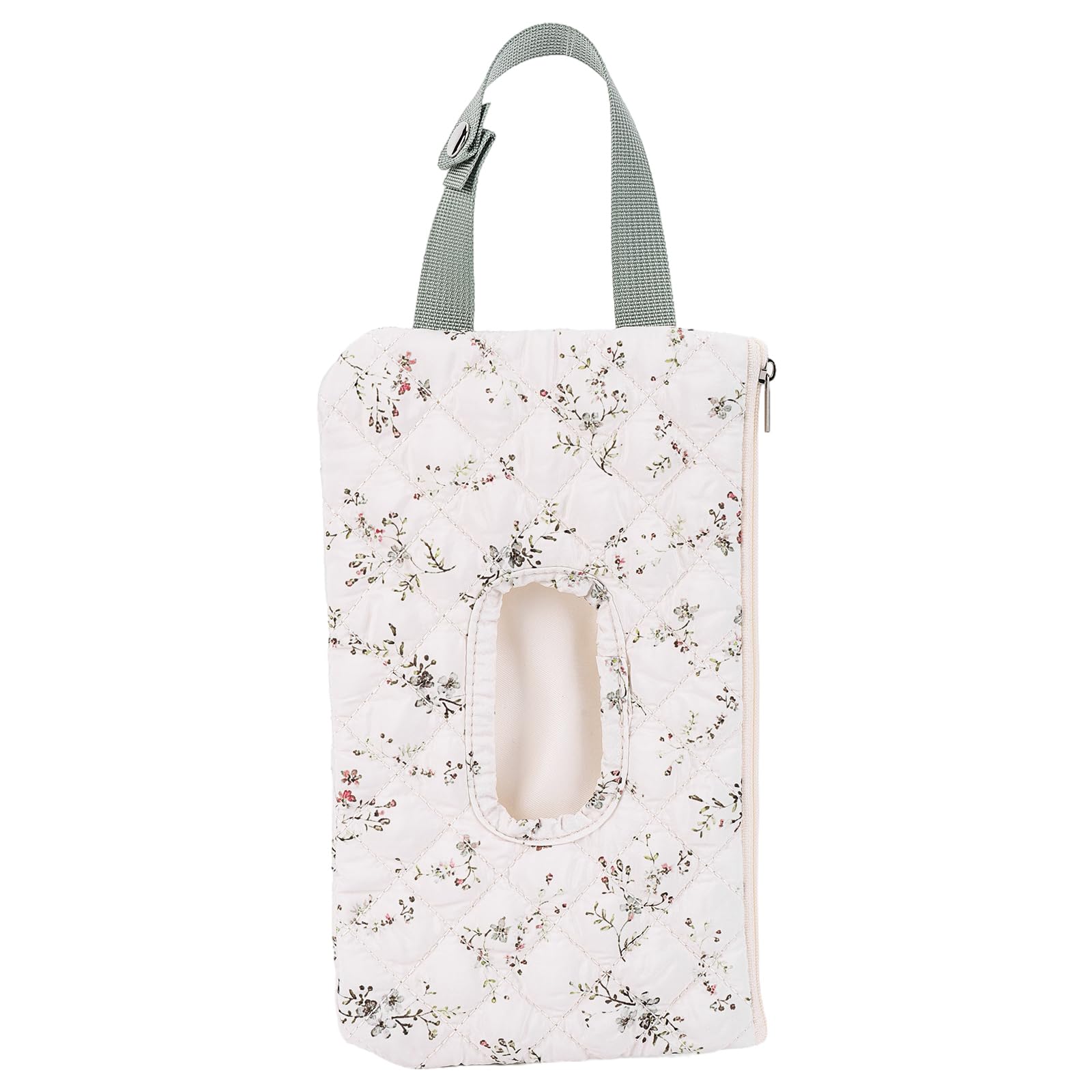 SDSFGX Hanging Wet Wipe Dispenser Pouch Quilted Canvas Floral Tissue Holder Portable Baby Wipes Case for Car & Travel