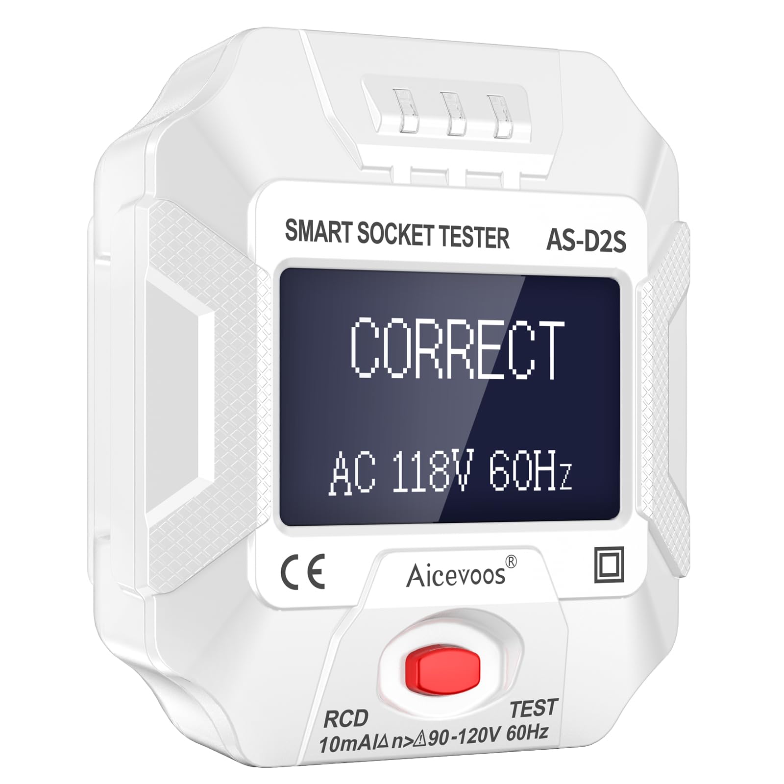 Outlet Tester Electrical GFCI Trip Tester Receptacle Detector with LCD Display, 3 Prong AC Voltage Socket Checker Detector Wiring Problems in Plain English（White）